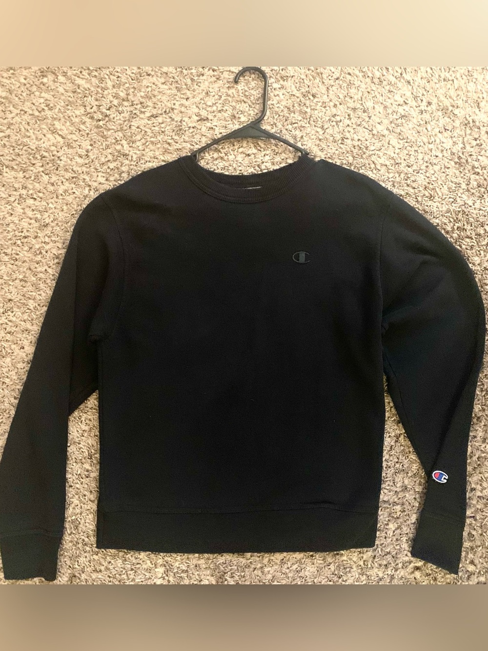 Champion Black Crewneck Sweatshirt with Subtle Logo Men’s Size Small